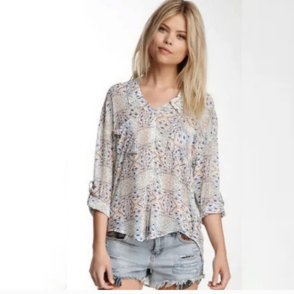 EUC🔹️Free People easy rider Geometric Button Down Small